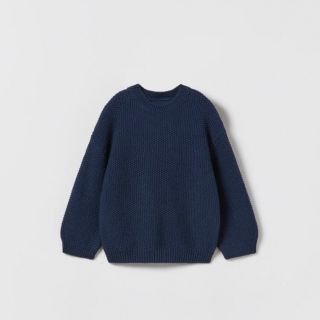 ザラキッズ(ZARA KIDS)の【新品未使用】ZARA ザラ ライスステッチセーター ネイビーブルー 104cm(ニット)