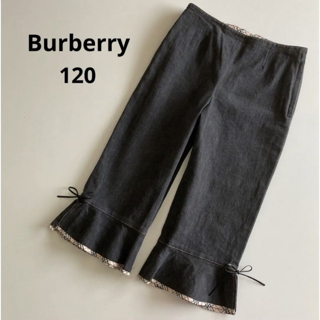 BURBERRY(バーバリー)のバーバリー　ストレッチ　デニム　ハーフ　パンツ　裾　チェック　リボン　春　夏　 キッズ/ベビー/マタニティのキッズ服女の子用(90cm~)(パンツ/スパッツ)の商品写真