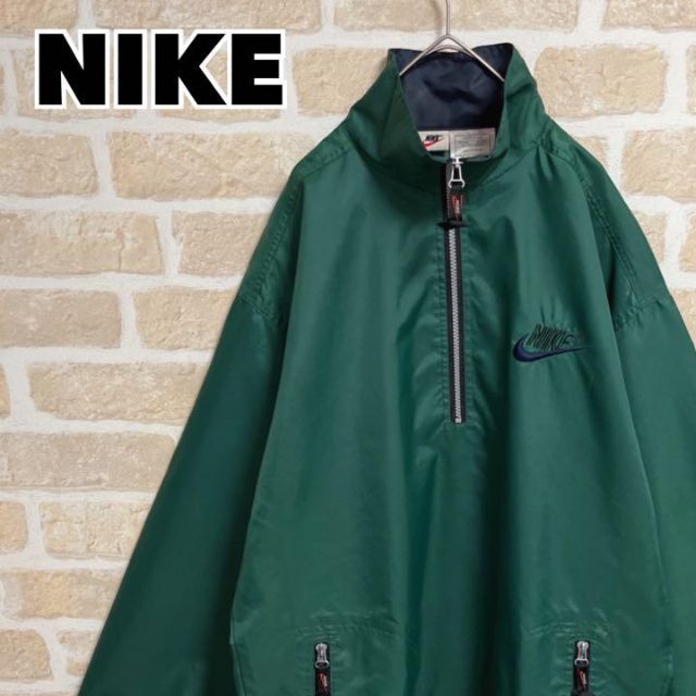 90s NIKE ナイキ ナイロンジャケット ハーフジップ グリーン 銀タグL