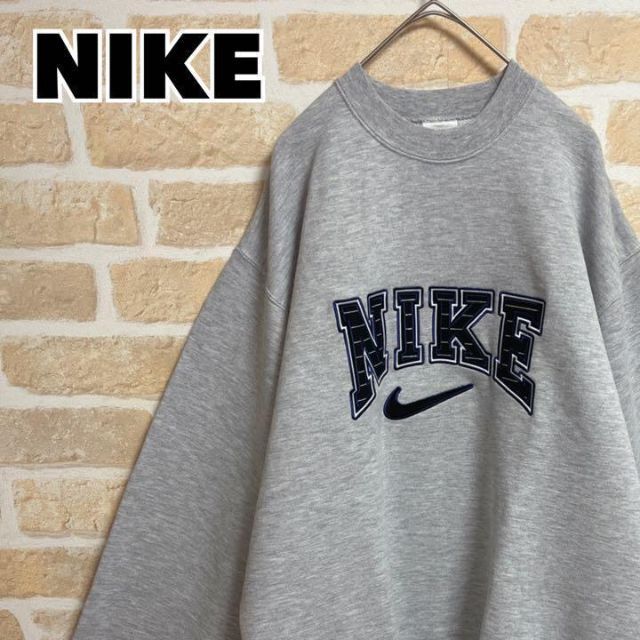 【90s】NIKE ナイキ スウェット トレーナー グレー 刺繍ロゴ XLXL(61肩幅