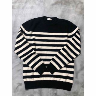 SAINT LAURENT PARIS サンローランパリ Border Knit Sweater ショルダーボタン ボーダーニット長袖セーター ブラック/ホワイト 588063 YAFQ2