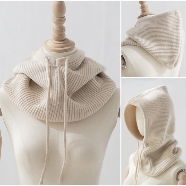 バラクラバ ネックウォーマー ニット帽 防寒 スヌード フード 韓国 アイボリー レディースのファッション小物(ネックウォーマー)の商品写真