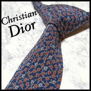 クリスチャンディオール(Christian Dior)の美品 ディオール ブランドネクタイ 青系 リーフ総柄 シルク ビジネス(ネクタイ)