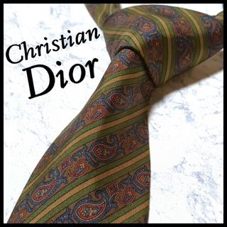 クリスチャンディオール(Christian Dior)の美品 ディオール ブランドネクタイ 深緑 ペイズリー柄 ストライプ シルク(ネクタイ)