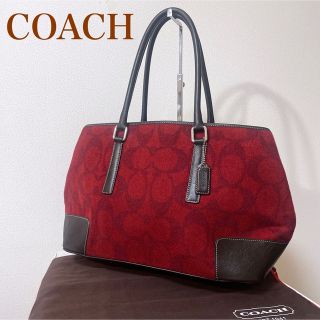 希少カラー美品✨ シグネチャー COACH レザーxウール トートバッグ