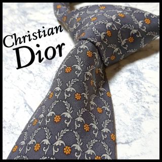 クリスチャンディオール(Christian Dior)の美品 ディオール ブランドネクタイ グレー系 リーフ総柄 シルク ビジネス(ネクタイ)