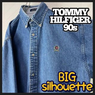 トミーヒルフィガー(TOMMY HILFIGER)の激レア 90s トミー ヒルフィガー デニム シャツ 刺繍ロゴ 太アームゆるだぼ(シャツ)