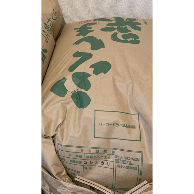 福島県産　米/穀物　令和4年コシヒカリ　30キロ