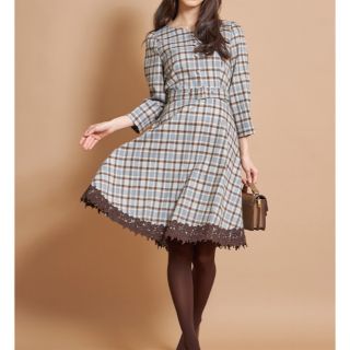 トッコクローゼット(TOCCO closet)の新品＊tocco＊ベルト付き裾レース装飾ハートネックチェック柄ワンピース(ひざ丈ワンピース)