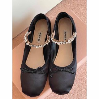 miumiu フラットシューズ　グリッター　シルバー　36 ビジュー