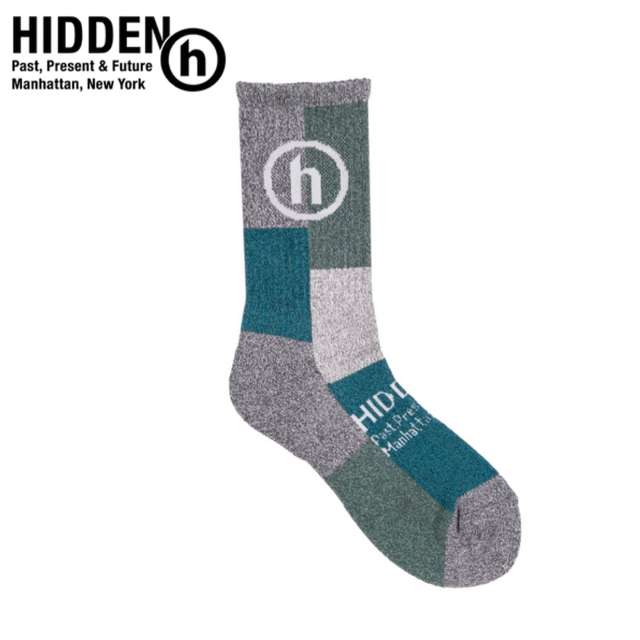 希少‼️ HIDDEN Patchwork Socks 灰/青 新品 メンズのレッグウェア(ソックス)の商品写真