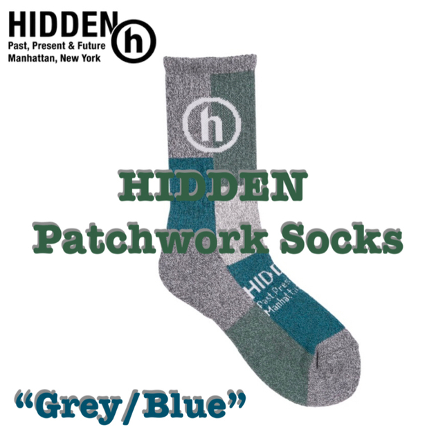 希少‼️ HIDDEN Patchwork Socks 灰/青 新品 メンズのレッグウェア(ソックス)の商品写真