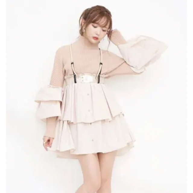 Crayme,(クレイミー)のcrayme knit frill dress ベージュ レディースのワンピース(ミニワンピース)の商品写真