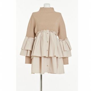 クレイミー(Crayme,)のcrayme knit frill dress ベージュ(ミニワンピース)