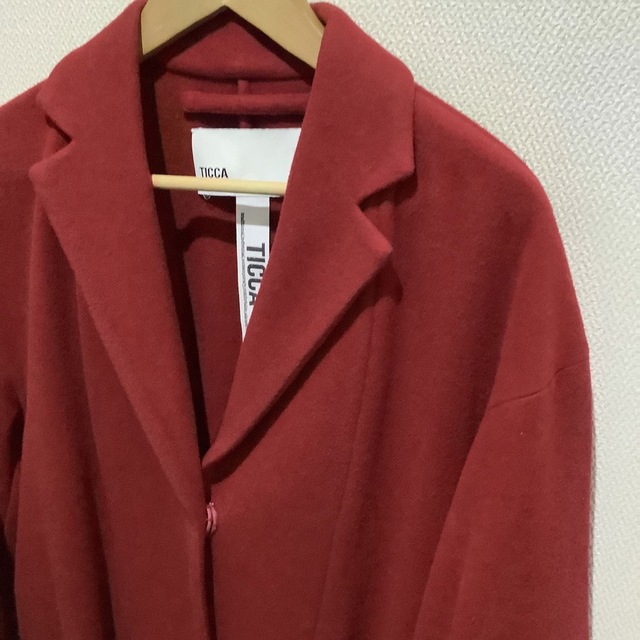 TICCA(ティッカ)のティッカ　赤ロングコート　レッド　サイズ36 TICCA ポケット付 レディースのジャケット/アウター(ロングコート)の商品写真