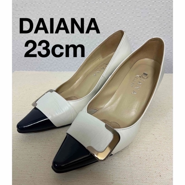 DIANA(ダイアナ)のDIANA パンプス　ホワイト本革×ネイビーエナメル　23cm ヒール6cm レディースの靴/シューズ(ハイヒール/パンプス)の商品写真