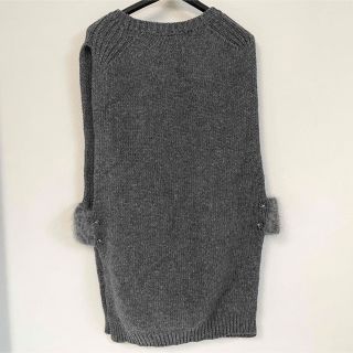 marine-blau ニットベスト ファーサイドスリット ロング グレー