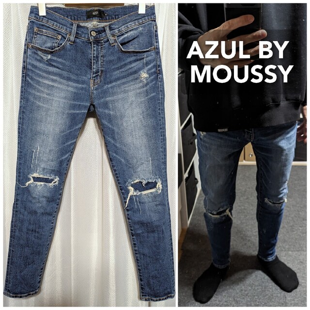 AZUL by moussy(アズールバイマウジー)のAZUL BY MOUSSYクラッシュデニムダメージジーンズメンズデニムMサイズ メンズのパンツ(デニム/ジーンズ)の商品写真