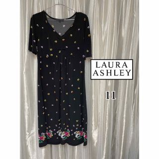 ローラアシュレイ(LAURA ASHLEY)のLAURA ASHLEY  ローラアシュレイ 花柄 ロングワンピース 11 黒(ロングワンピース/マキシワンピース)