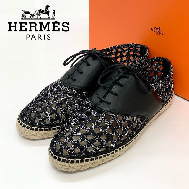 Hermes(エルメス)の5942 エルメス レザー ファブリック エスパドリーユ レースアップシューズ レディースの靴/シューズ(スニーカー)の商品写真