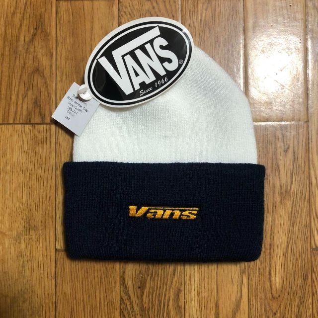 VANS(ヴァンズ)の90s フィリピン製 OLD VANS ニット帽 紺 白 古着 ヴァンズ メンズの帽子(ニット帽/ビーニー)の商品写真