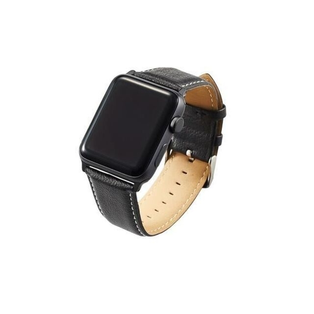 ELECOM(エレコム)のApple Watch series 5 42mm用ソフトレザーバンド ブラック メンズの時計(レザーベルト)の商品写真