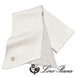 ロロピアーナ(LORO PIANA)のロロピアーナLoro Pianaカシミア100％ダブルフェイスマフラー白×グレー(マフラー/ショール)