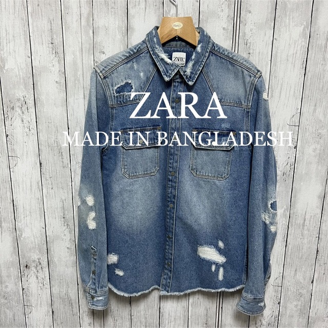 ZARA ダメージ加工デニムシャツ!バングラデシュ製! | フリマアプリ ラクマ