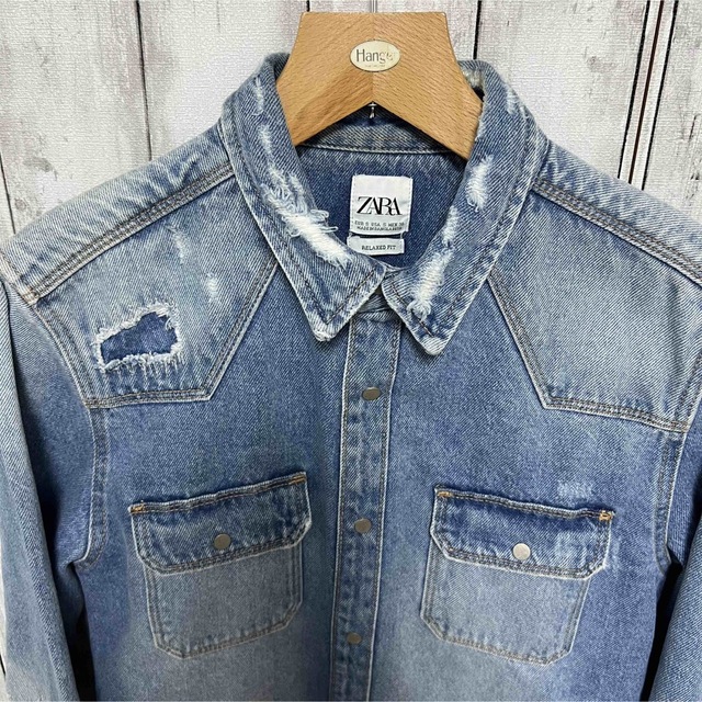 ZARA - ZARA ダメージ加工デニムシャツ!バングラデシュ製!の ZARA - ZARA ダメージ加工デニムシャツ!バングラデシュ製!の