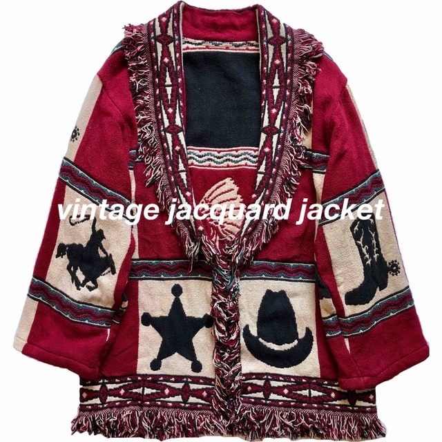 Lochie(ロキエ)のヴィンテージ ウエスタン柄 ゴブラン織 ジャガードジャケット レディースのジャケット/アウター(ノーカラージャケット)の商品写真