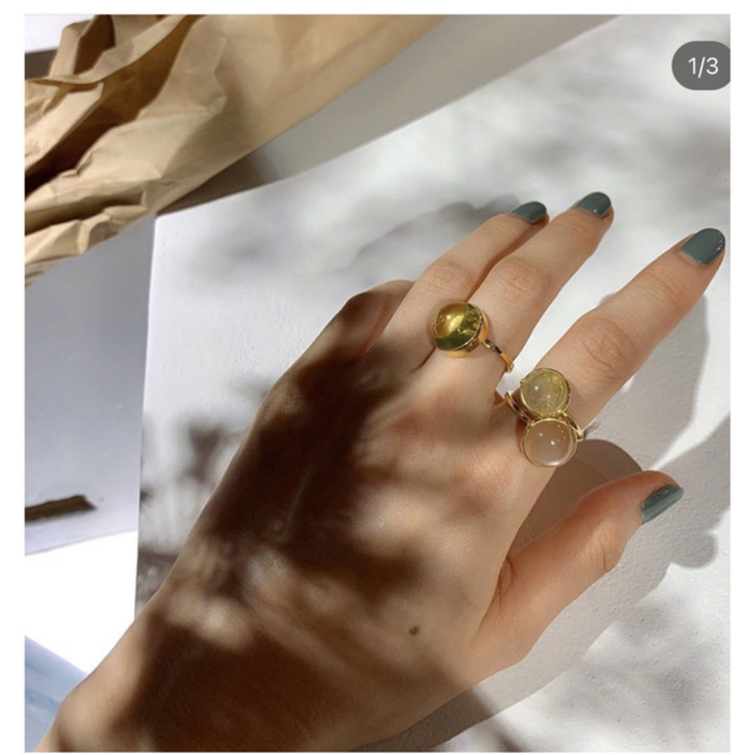 クオーツ　GOLD RING リング　9号　指輪 水晶 レディースのアクセサリー(リング(指輪))の商品写真