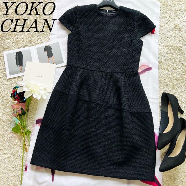 【良品】YOKO CHAN 夏素材バルーンワンピース ブラック 半袖 38