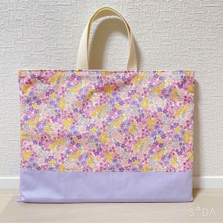 レッスンバッグ ハンドメイド シンプル花柄 パープル(バッグ/レッスンバッグ)