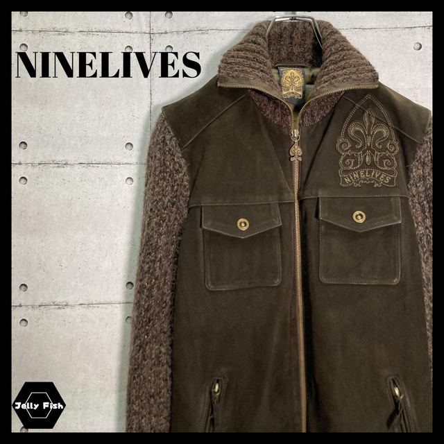 【希少】NINELIVES 本革 ヌバックレザー モヘア ニットジャケット XL