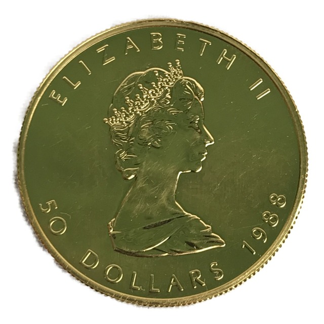 ■■金貨 メイプルリーフ金貨 エリザベス カナダ 1988年 50ドル 1oz 31.1g 純金 K24 コイン 9999