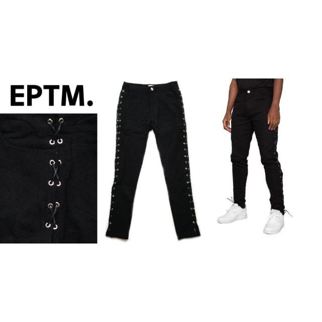 EPTM(エピトミ)のEPTM アイレットパンツ ストレッチパンツ ブラック×ブラック L メンズのパンツ(デニム/ジーンズ)の商品写真