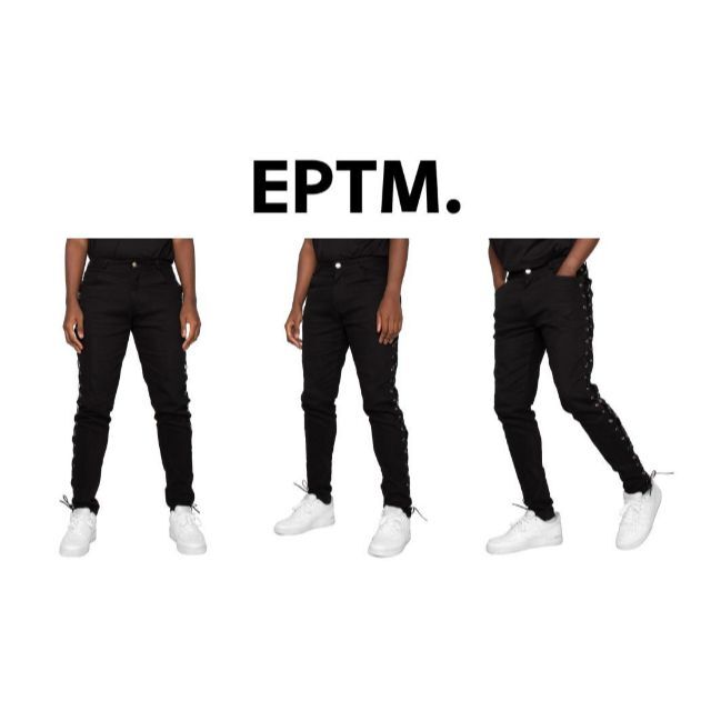 EPTM(エピトミ)のEPTM アイレットパンツ ストレッチパンツ ブラック×ブラック L メンズのパンツ(デニム/ジーンズ)の商品写真