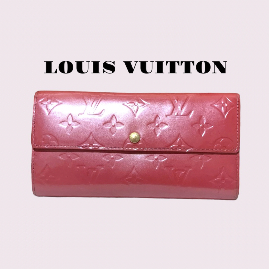 LOUIS VUITTON ルイヴィトン ヴェルニ 長財布 ピンクボタン開閉内側