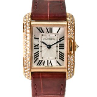 【OH・P済み】Cartier　カルティエ　タンクアングレーズ　SM　CRWT100013　クオーツ　18KPG　アリゲーターストラップ　レッド　レディース　腕時計【中古】松前R56店(その他)