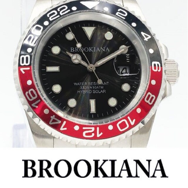 新品未使用【BROOKIANA】ソーラー発電金属バンド調整工具付100M防水ダイ メンズの時計(腕時計(アナログ))の商品写真
