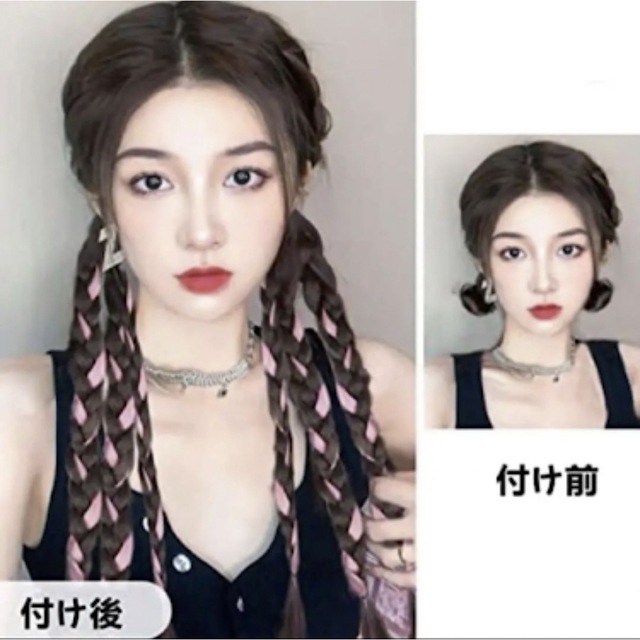 三つ編み　エクステ　ヘアアクセサリー　ダンス　グレー　アッシュ　 レディースのヘアアクセサリー(ヘアゴム/シュシュ)の商品写真