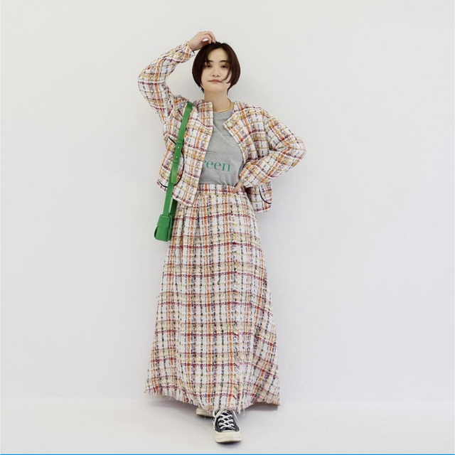 tweed volume long skirt レディースのスカート(ロングスカート)の商品写真