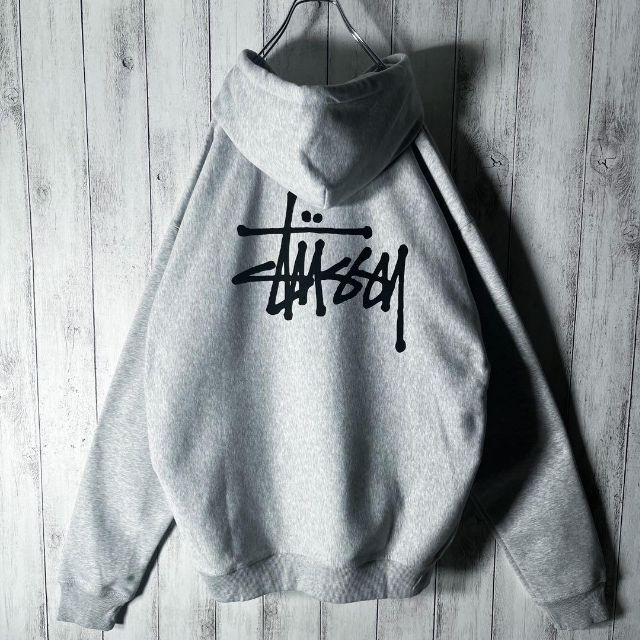 STUSSY　ステューシー　黒　パーカー　デカロゴ　裏起毛　ゆるダボ　XLサイズ