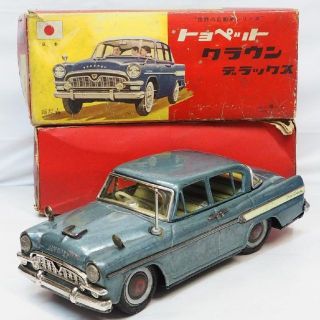 バンダイ(BANDAI)の萬代屋【トヨペット クラウン デラックス青ミラー付】tinブリキtoy箱付car(ミニカー)