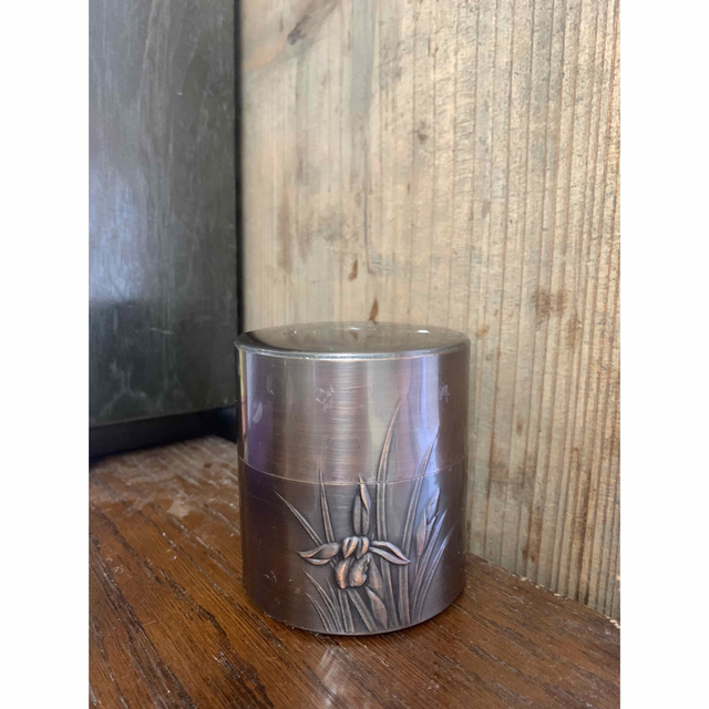 純銅錫張 手工芸品 茶筒 菖蒲 煎茶道具 在銘 骨董 銅 金工 玉川 純銅錫張 手工芸品 茶筒 菖蒲 煎茶道具 在銘 骨董 銅 金工 玉川