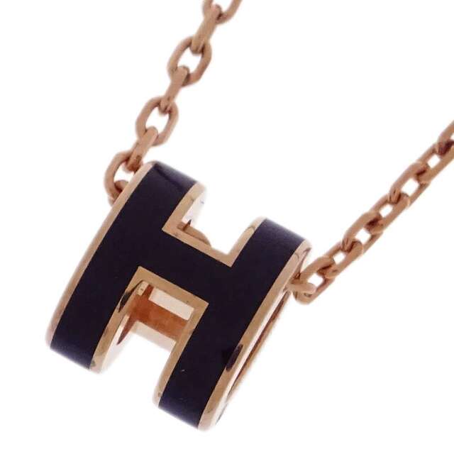 Hermes - エルメス ネックレス ミニ・ポップアッシュ ブラック/ピンクゴールド金具 HERMES Pop H ポップH アクセサリー 黒