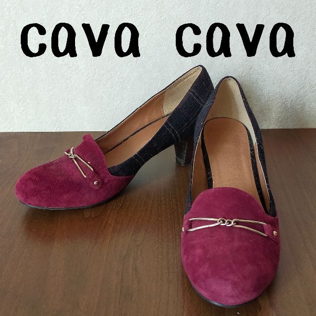 cavacava(サヴァサヴァ)の美品　cava cava　サヴァサヴァ　ボルドー×ネイビーチェック　パンプス レディースの靴/シューズ(ハイヒール/パンプス)の商品写真