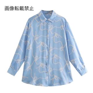 🤍2月新作🍫10420◆blue vintage レトロ プリント 柄 シャツ (シャツ/ブラウス(長袖/七分))