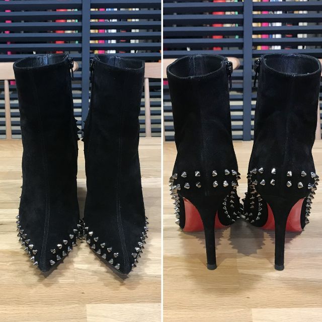 Christian Louboutin(クリスチャンルブタン)の美品 ルブタン スエード ブーツ ミディ ブーティ スエード 黒 37.5 24 レディースの靴/シューズ(ブーツ)の商品写真