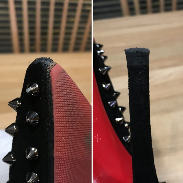 Christian Louboutin(クリスチャンルブタン)の美品 ルブタン スエード ブーツ ミディ ブーティ スエード 黒 37.5 24 レディースの靴/シューズ(ブーツ)の商品写真